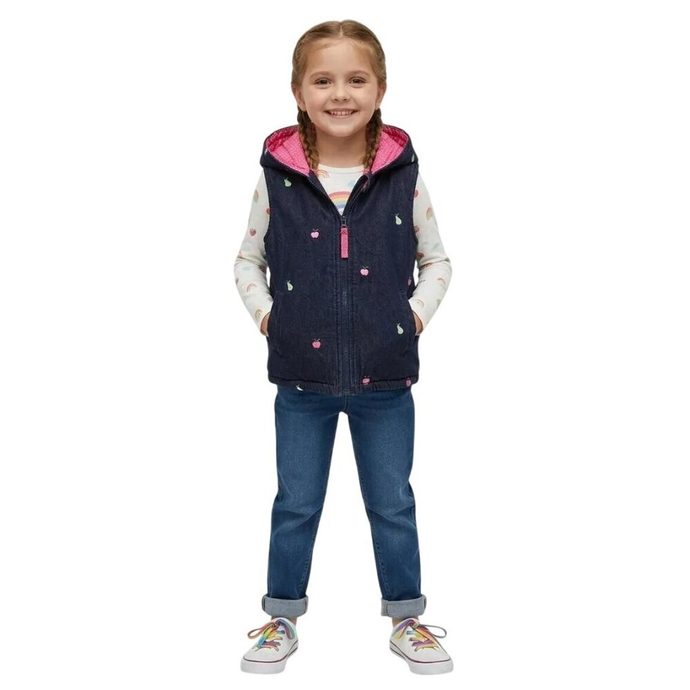 Rags Land Kids Girls Navy Blue Corduroy Sleeveless Hooded Lined Coat‎ Size 5/6